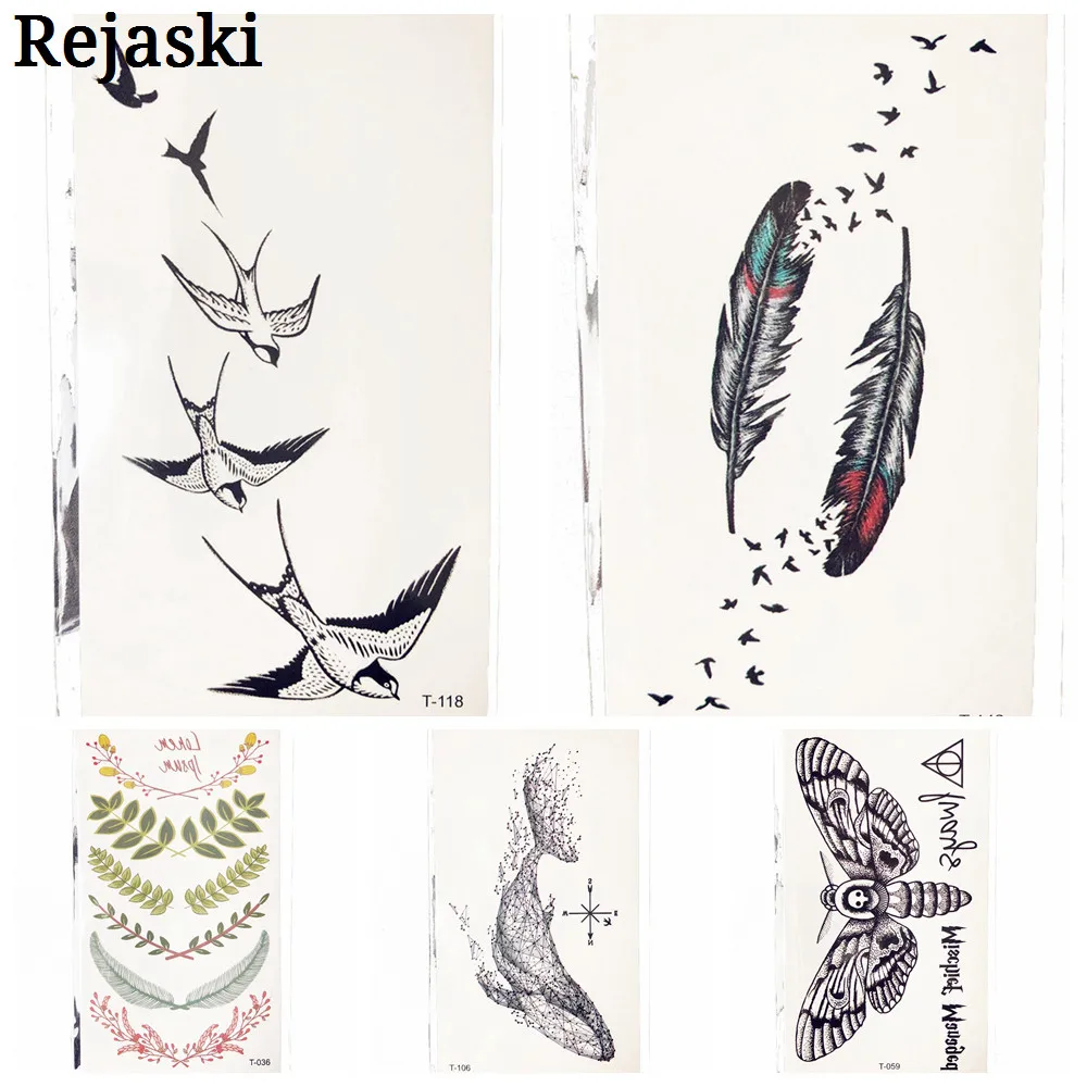 

Black Swallow Feather Birds Temporary Tattoo For Hands Arm Neck Water Transfer Fake Tatoo For Children Kids Body Art Arm Women