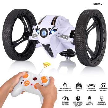 EBOYU 2.4G RC jumping car jumping high stunt car with music LED headlights double-sided tumbling RC bounce car gift toy