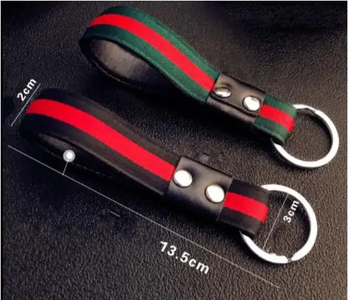 Famous Red Green Tricolor Stripe Leather Rope Car Keychain Key Chains Holder Hanging Key Rings Keyring Bag Gifts For Men