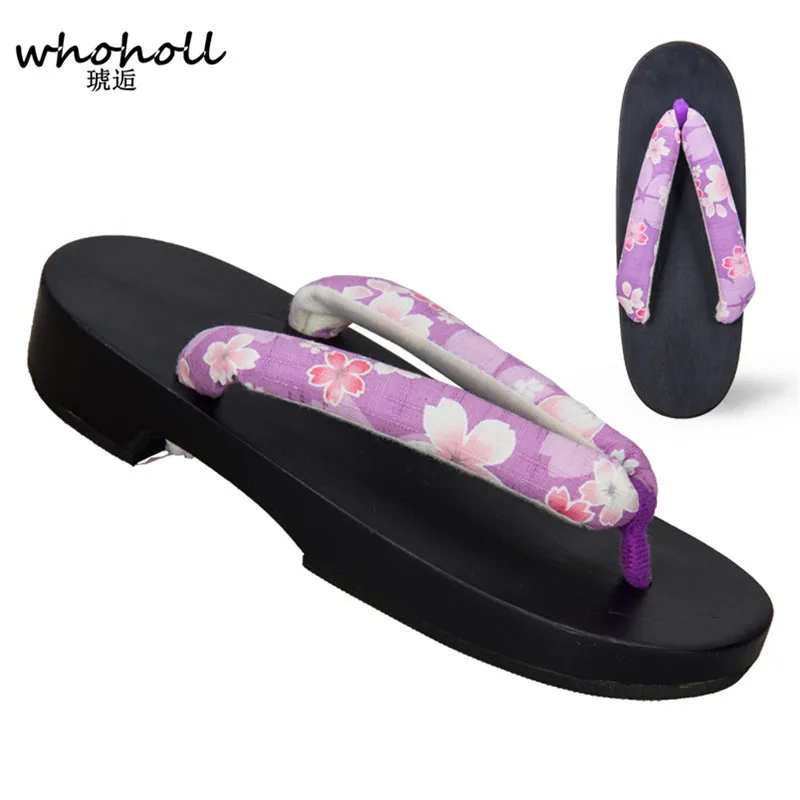 

WHOHOLL Japanese Clogs Cosplay Shoes Kimono Wooden Geta Women Flip-flops Sandals Wooden Shoes Floral Cosplay Costumes Free Socks