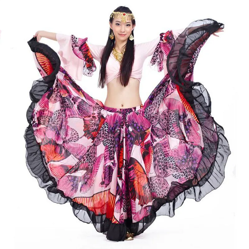 New Tops/Skirt/Tops+Skirt Gypsy big Printed flower Belly Dancing Set Dresses Colorful Dancing Outfits Clothing