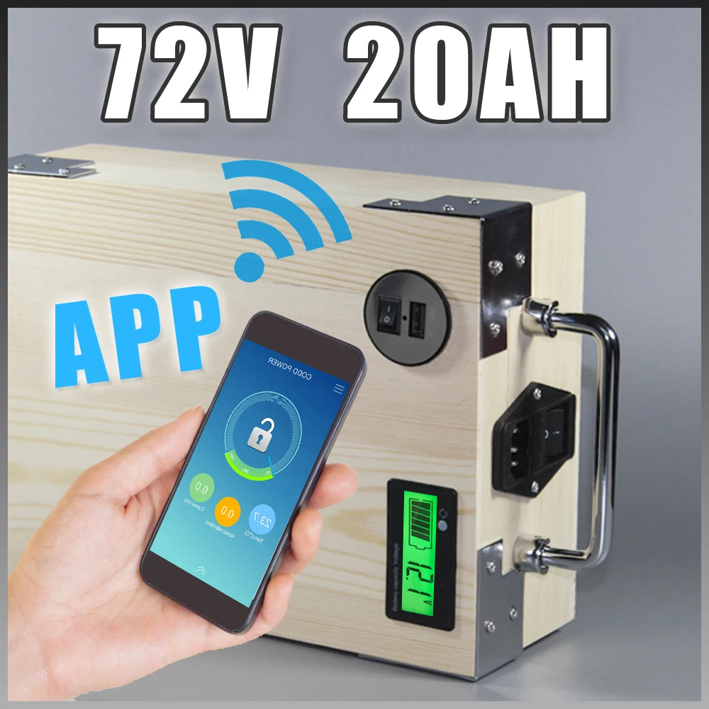 

app 72V 20Ah Electric Bicycle Lithium Battery + BMS ,Charger Bluetooth GPS control 5V USB Port Pack scooter electric bike