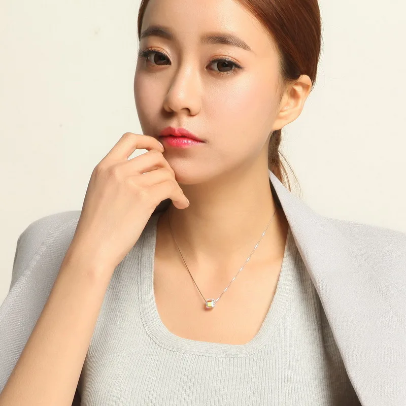 BAFFIN Crystals From Austria Colorful Cube Beads Necklace Pendants Silver Color Chain Collar For Women Wedding Engagement Party
