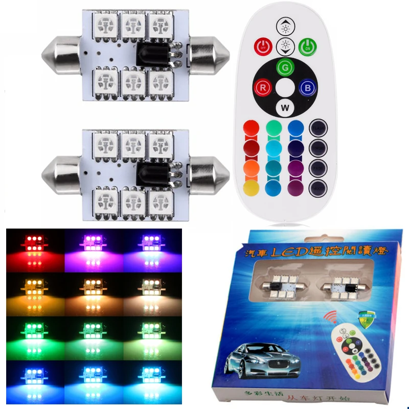 

HOT Car Styling! 10PCS C5W 5050 6 SMD 6LED Interior Lights 31MM 36MM 41MM mm Festoon Dome Lamps Reading Light RGB Colorful Lamp