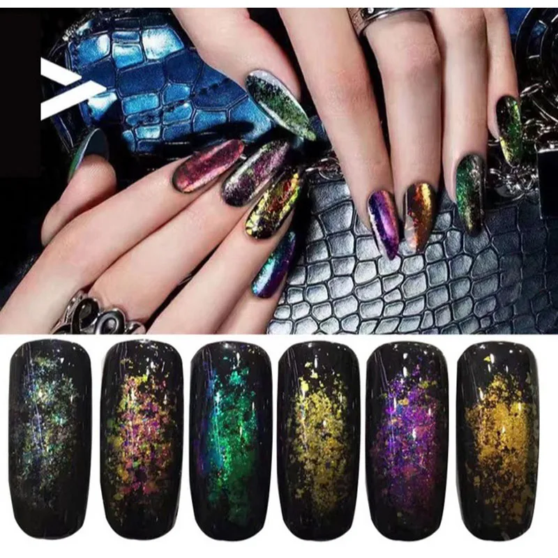 1 Box Chameleon 3D DIY Flakes Sequins Nail Glitter Powder Dust Mirror Chrome Pigment Nail Art Sheets Decorations