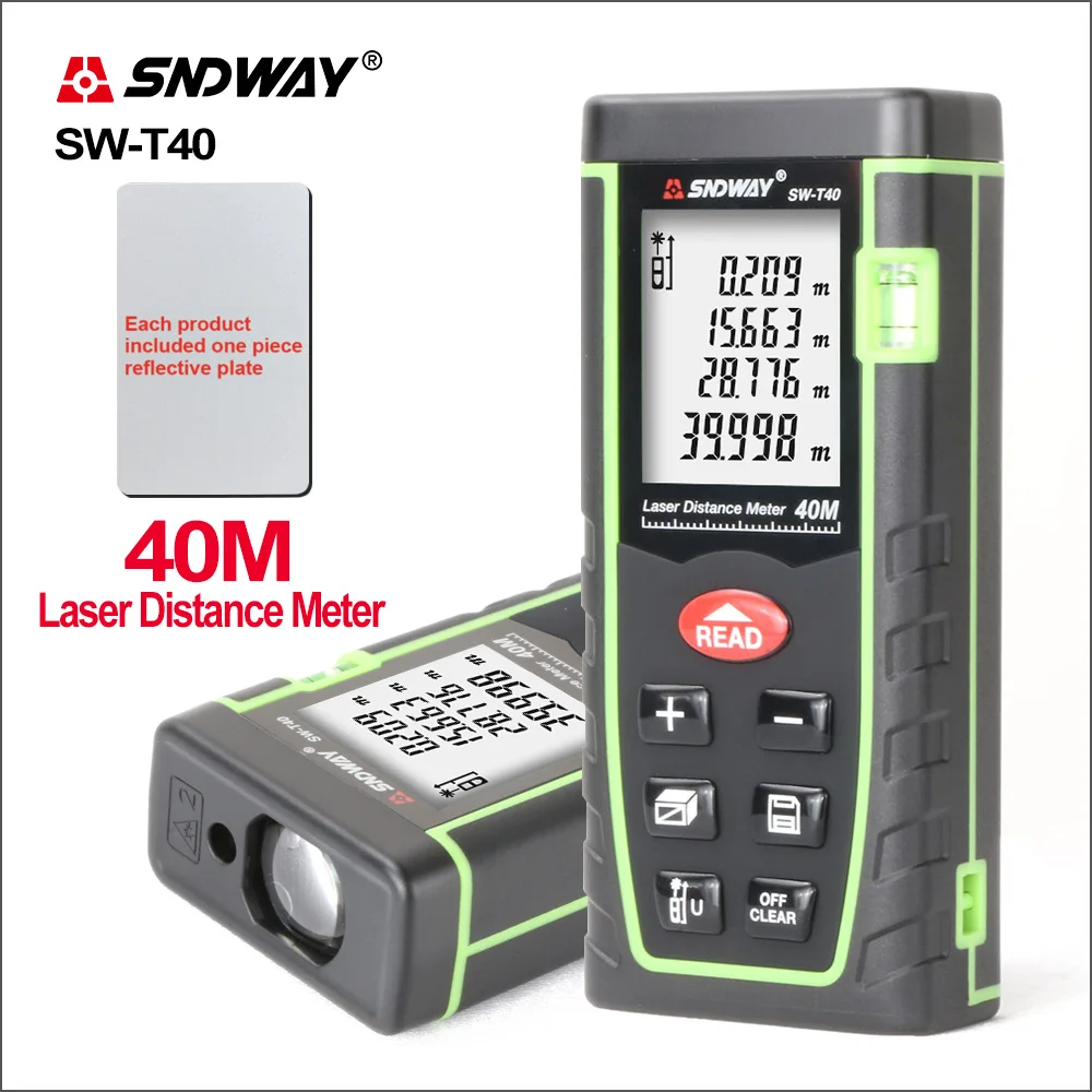 SNDWAY Laser Rangefinder Distance Meter Range 40m Laser Ruler Device Finder Mini Digital Meater Laser Distance Sensor SW-T40