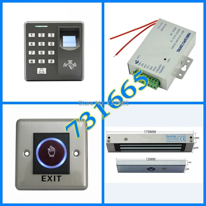 M-F100  fingerprint Access Control + Magnetic Lock + Power Supply and Infrared Exit Button