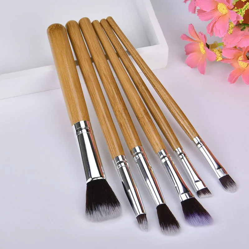 6 pezzi pennelli per trucco in bambù fard Concealer Eyes Eyeshadow sopracciglio Lip Smudge Brush cosmetici strumenti di bellezza Pincel Maquiagem