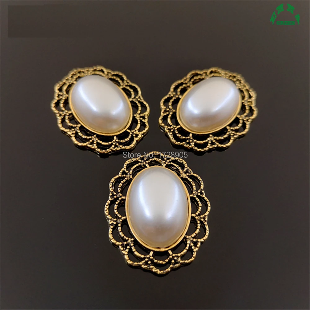 Filigree Pearl Button Wedding Embellishment Charm Hair Flower Center Oval Flat back Scrapbooking Accessories 28 mm 10 pcs