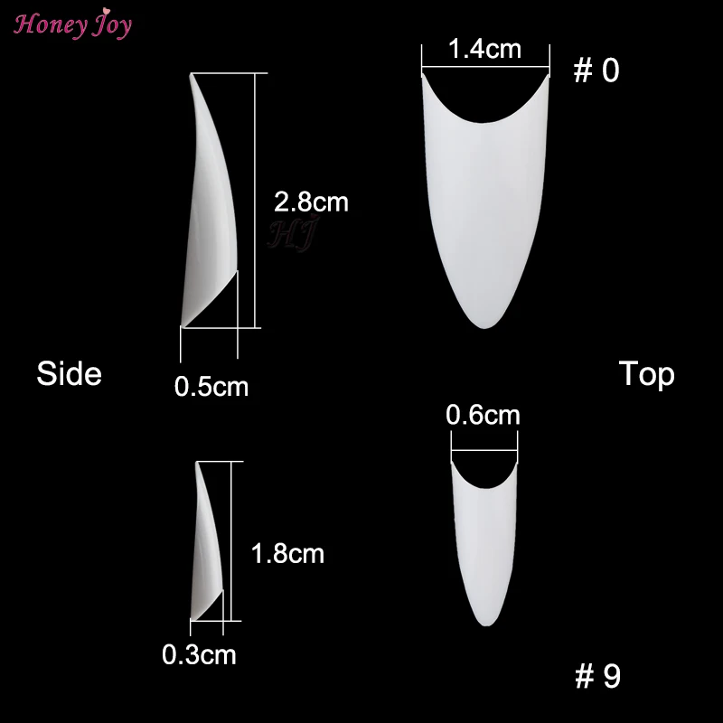 500 шт половинные покрытия шпильки накладные ногти изогнутые острые концы акриловые кончики для ногтей 10 размеров для салонов ногтей и DIY нейл-арта натуральные