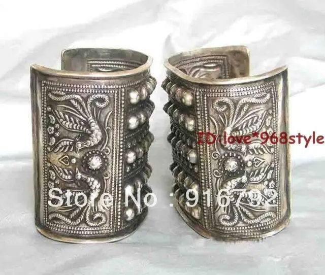 

free P&P Tibet Old Silver Carved Phoenix Cuff Big Tribal Jewelry Bracelet