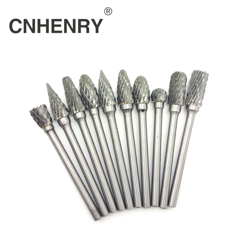 Juego de rebabas rotativas de carburo de tungsteno, accesorios Dremel para herramientas rotativas, brocas de grabado, vástago de 3mm, 10 Uds.