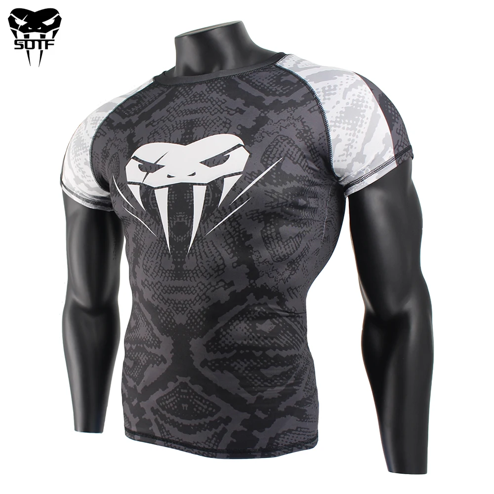 SOTF skala węża z krótkim rękawem fitness MMA koszulki bokserskie tygrys muay thai rashguard jiu jitsu król boks t shirt mma kompresja