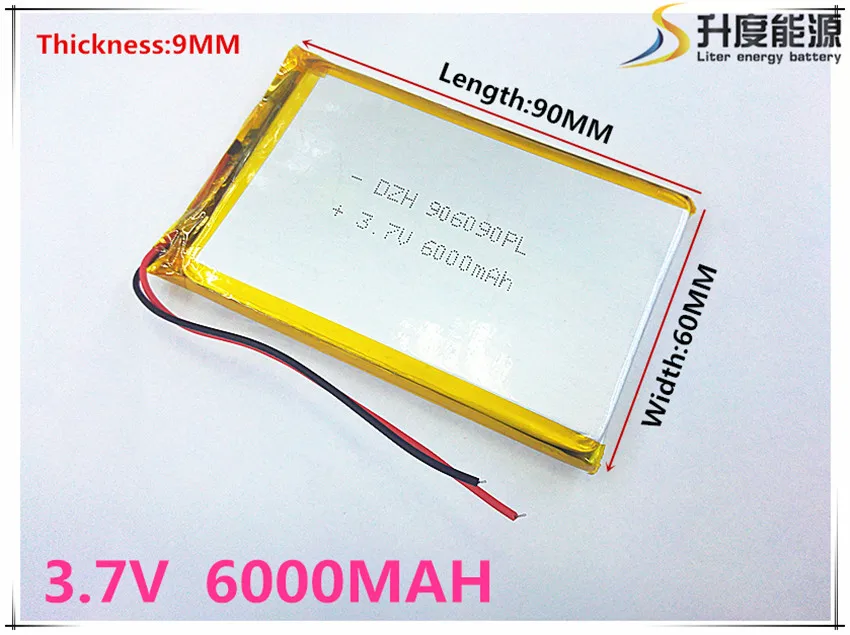 li-po Polymer battery 6000 mah 3.7V 906090 smart home MP3 speakers Li-ion battery for dvr,GPS,mp3,mp4,cell phone,speak