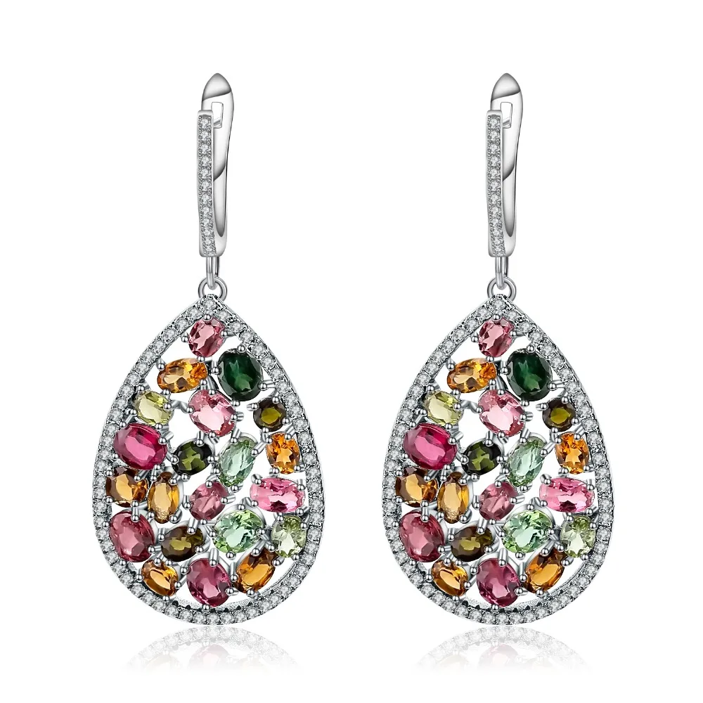 GEM\'S BALLET 10.95Ct Colorful Natural Tourmaline Gemstone Drop Earrings 925 Sterling Silver Fashion Fine Jewelry For Women