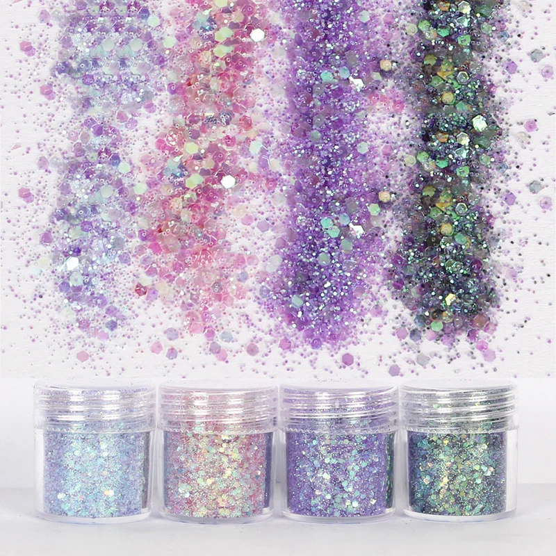 

200gram big pack Assorted Hexagon Glitter in AB Purple Pink Green | Iridescent Confetti | Filling Material for Resin Art