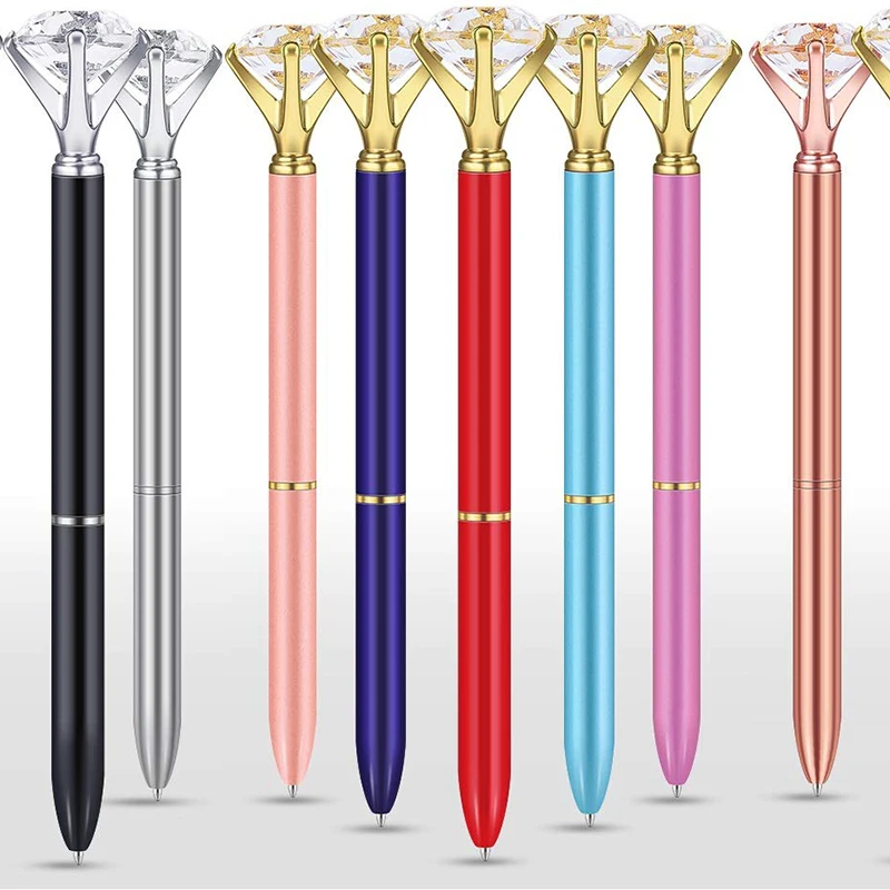 10PCS/Pack  Metal Ballpoint Pen With  Crystal Diamond Pen Bling Bling  for School Office 10 Different Colors,ink Black