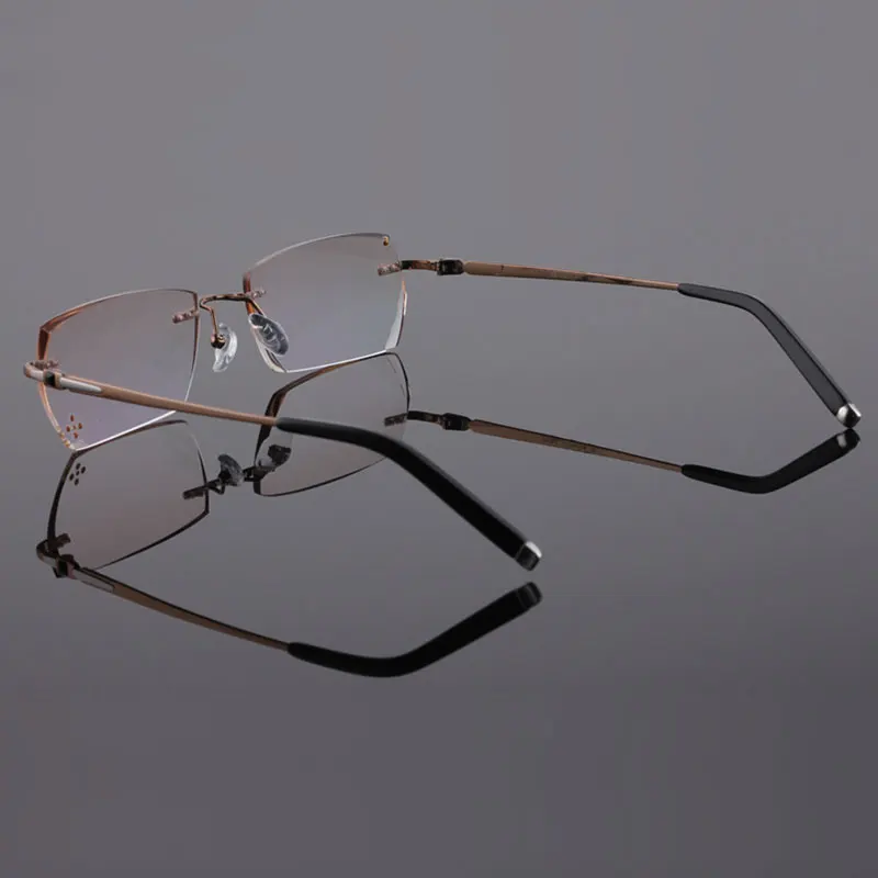 Reven Jate 611 Pure Titanium Rimless Diamond Cutting Man Glasses Frame Optical Prescription Eyeglasses Men Eyewear Fashion