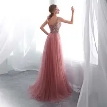 Pink Beaded V-Neck Evening Dress #2