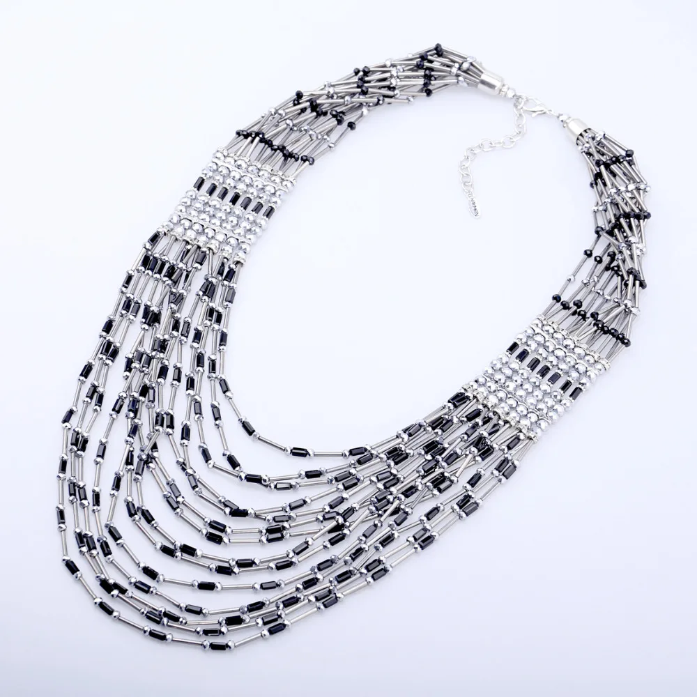 New Arrivals Luxury Crystal Multi Layers Long Chains Necklace for Girls Charm Beads Strands Statment Necklace Bijoux NK-01651