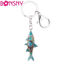 Bonsny Enamel Freshwater Fish Key Chain Key Ring Handbag Bag Charm Keychain Accessories Fashion Ocean Animal Jewelry For Women