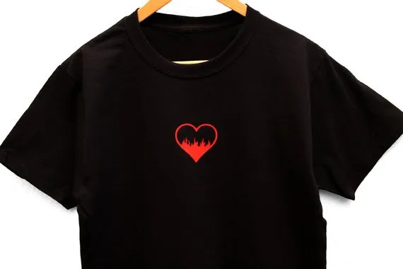 Sugarbaby Fire Heart Unisex Shirt Short Sleeve Fashion Casual Tops Crew Neck Black Tumblr T shirt Unisex Summer T shirt dropship