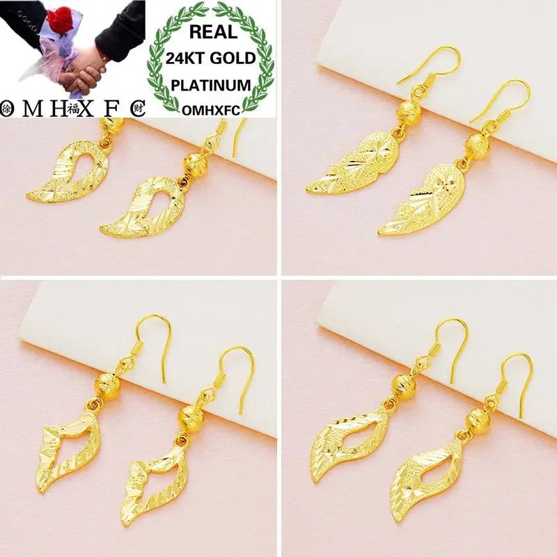 OMHXFC Wholesale European Fashion Woman Girl Party Wedding Gift 5 Designs Leaves Cut-Out 24KT Gold Drop Earrings ER51