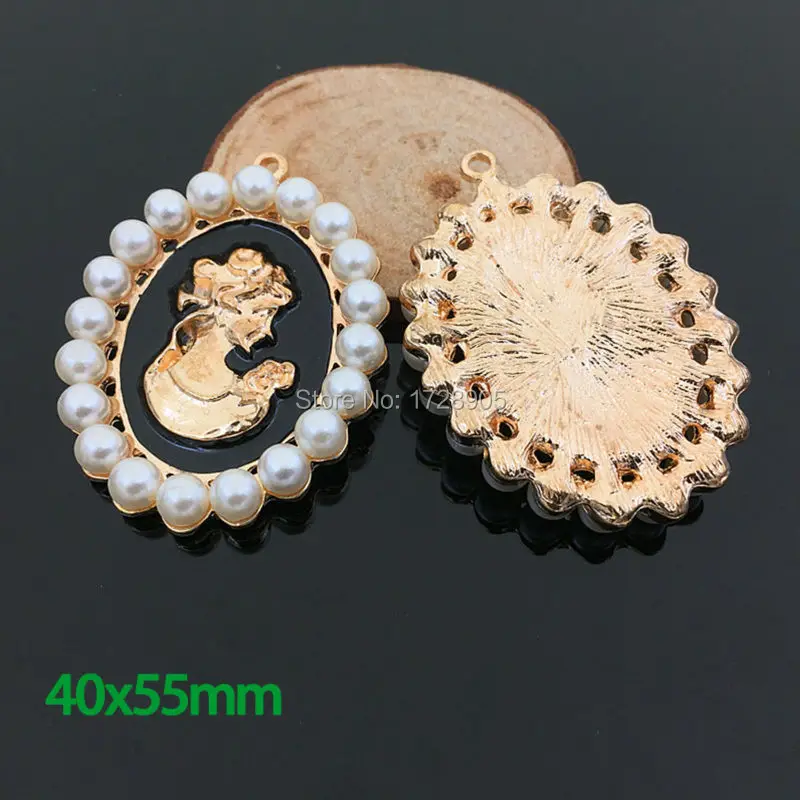 Beauty Cameo Antique Queen Gold Tone Stunning Oval Pearl Beauty Cameo Embellishment 40x55mm 10 Pieces Flat Back Button With Hole