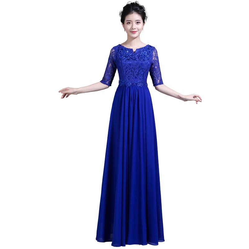 DLH-68#Mother Bride Chiffon Lace Rrd Blue Long Bridesmaid Dresses Chorus Costume Bohemia Wedding Party Prom Gown Wholesale women