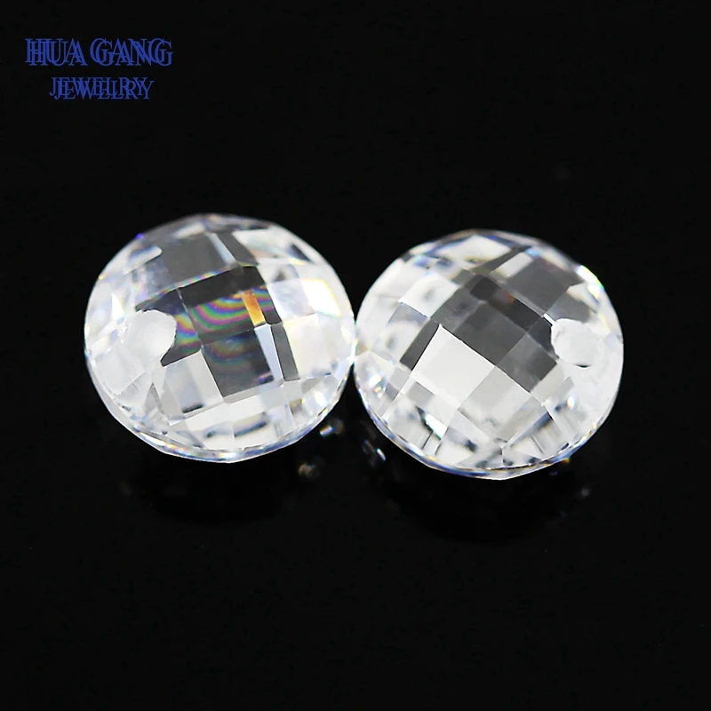 Double Checkerboard Single Hole White AAAAA Round Brilliant White Cubic Zirconia Stone For Jewelry Making 3-14mm High Quality