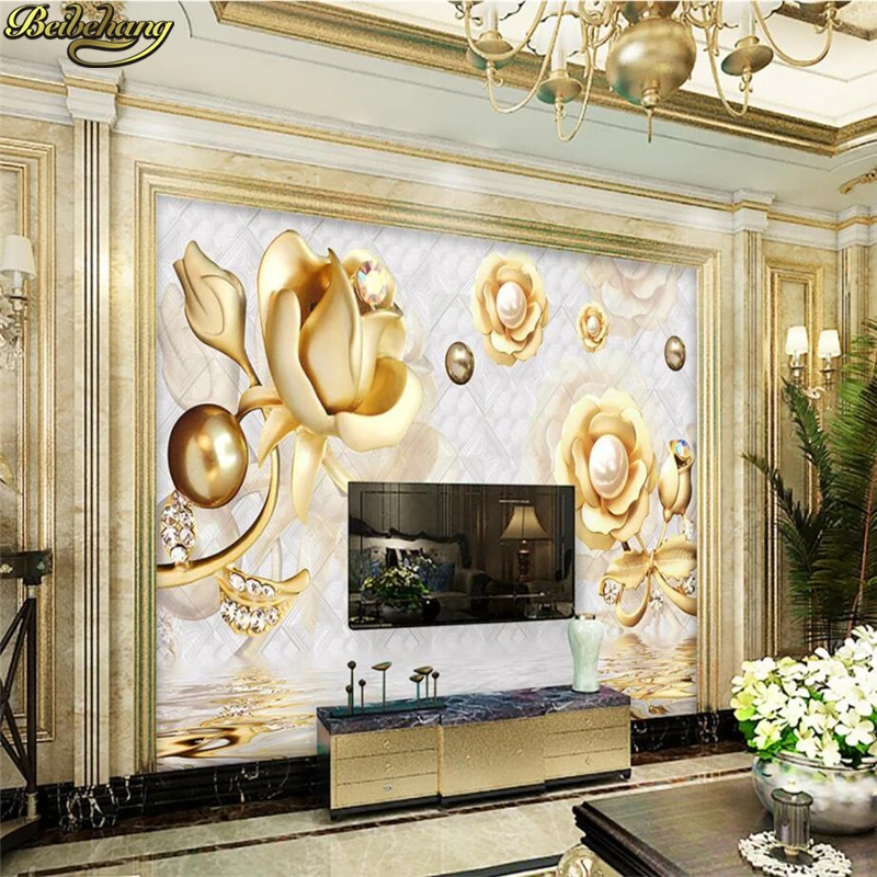 beibehang Custom photo wallpaper 3D mural wall stickers 3d luxury gold roses soft bag ball jewelery TV wall papel de parede