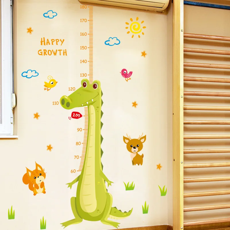 Cartoon Green Crocodile Wall Stickers Baby Child Growth Measurement Height Foot Sticker Kids Room Bedroom Wall Decor pvc Decals