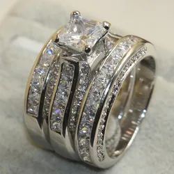 Choucong Top Sell Luxury Jewelry 925 Sterling Silver Princess Cut White Topaz CZ Diamond 3PCS Women Wedding Band Ring Gift