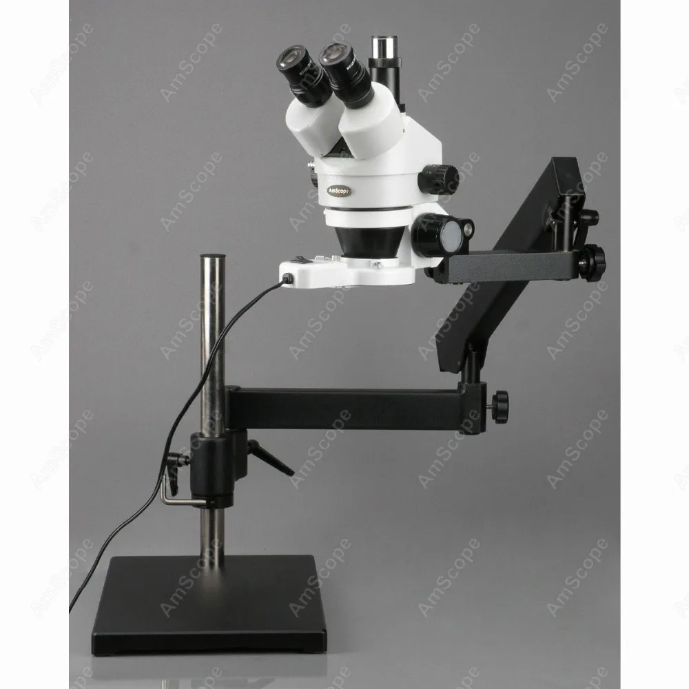 Microscopio de brazo articulado, suministros de AmScope 3.5X-45X, microscopio de Zoom Trinocular articulado con anillo de luz