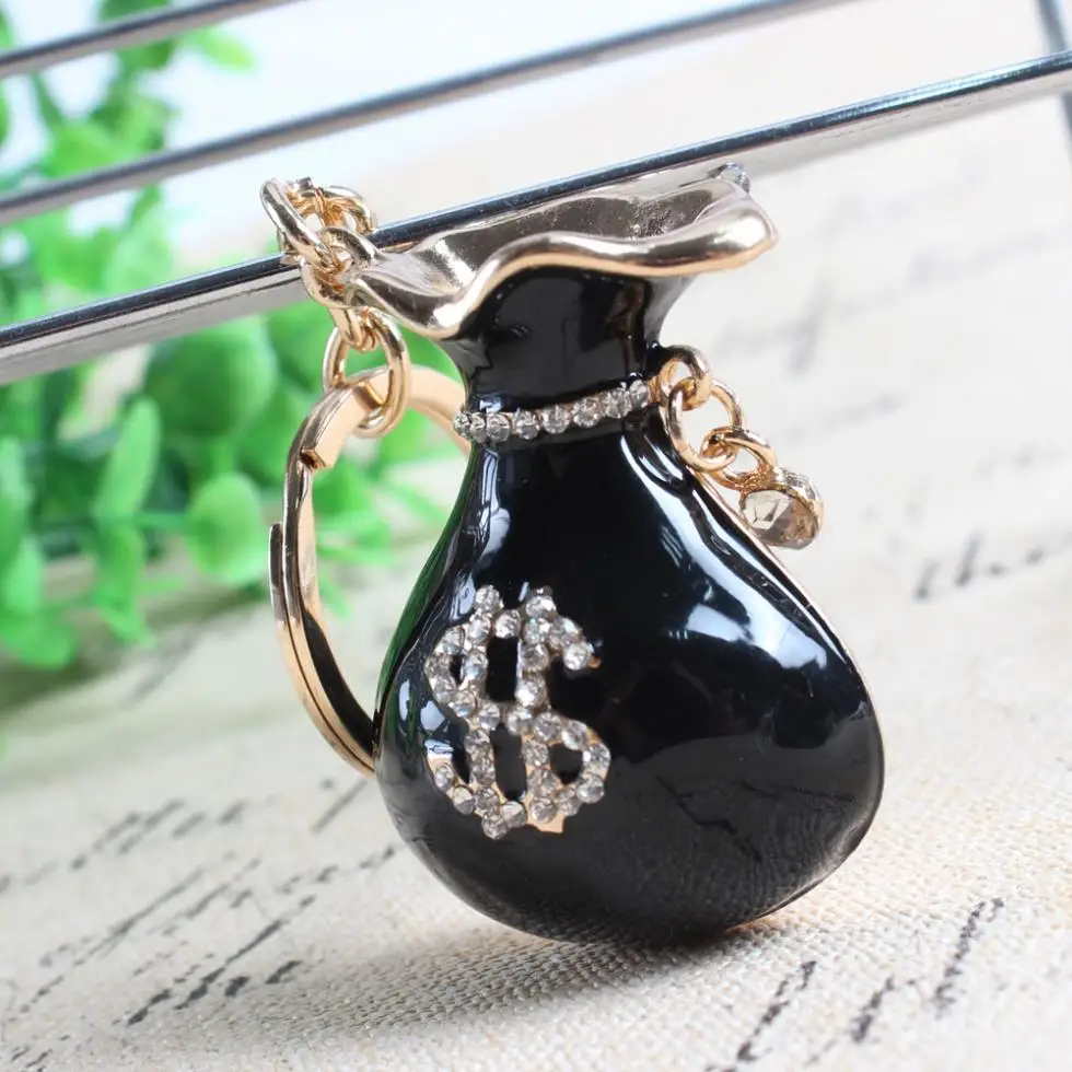 Black Purse Bag Wallet Fashion Crystal Charm Purse Handbag Car Key Keyring Keychain Party Wedding Birthday Gift