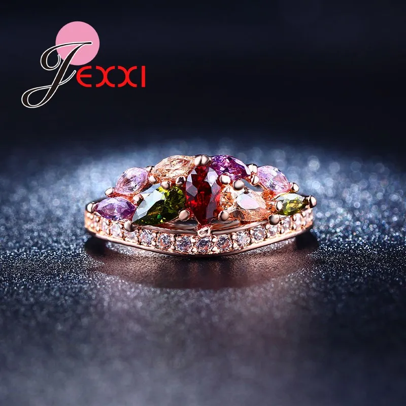 Clear Shinning Candy Color Crystal Stone Pendant Ring for Women Rose Gold Rings Wedding Accessories