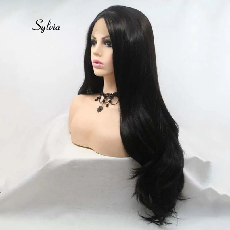 Sylvia 2 # peruca marrom clara, peruca natural lisa, renda frontal de kanekalon, fibra resistente ao calor, cabelo longo para mulheres