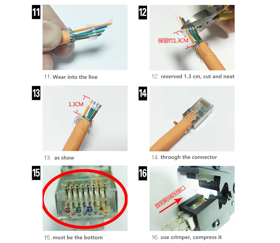 Xintylink CAT8 CAT7 CAT6A CAT.6A RJ45 Ethernet-Kabelstecker RJ 45 Stecker Netzwerk 8P8C Buchse SFTP FTP Abgeschirmtes LAN 1,5mm Vergoldet 50U – Detail 17