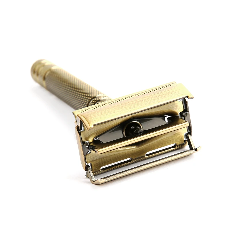 YINTAL 100% Brass 11.3 CM Nostalgic Long Handle Butterfly Open Double Edge Safety Razor Men\'s Manual Shaving Razors