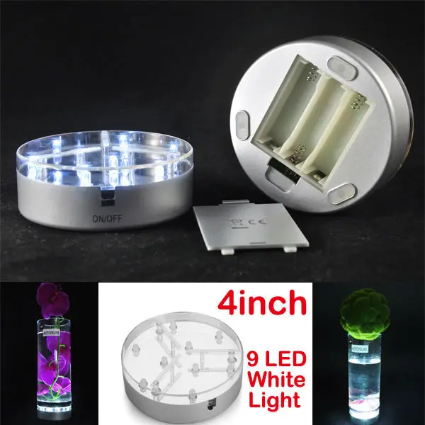 

1pc/pack 4inch White Color led wedding decoration Centerpiece Light Base For Crystasl Vases