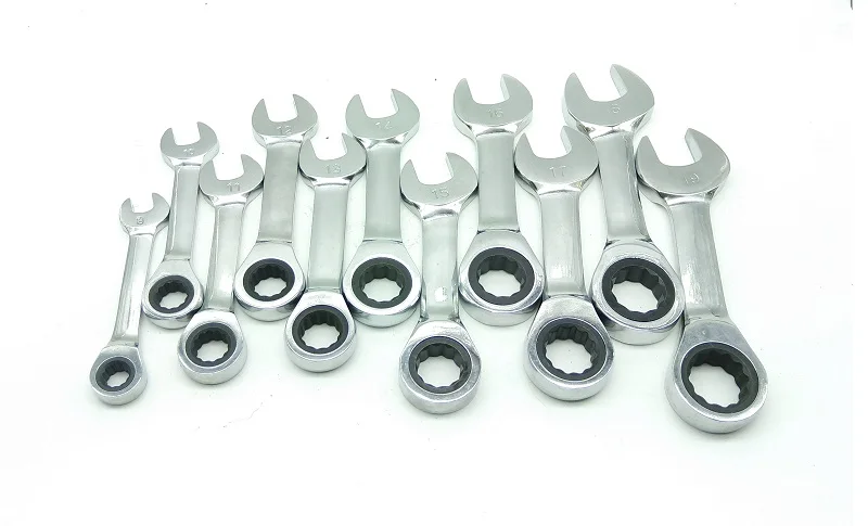 

New 11pcs 8 - 19mm CR-V Mini Combination Wrench Stubby Ratchet Wrench Open End Wrench DIN.c 72T