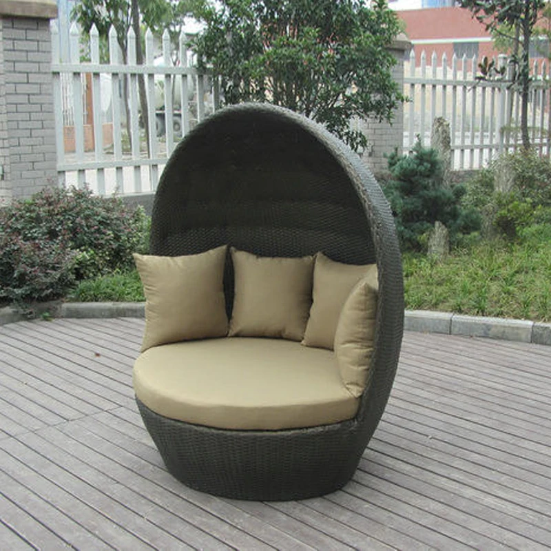 Single Daybed Egg Sunbed Garden Furniture rattan woven aluminum with Roofed Wicker Lounge Bed for swing pool custom size color