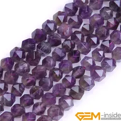 Natural Purple Amethysts Polygonal Faceted Round Beads For Jewelry Making Strand 15