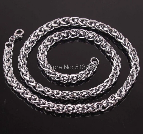 6mm 21.6'' Stainless Steel Rope Wheat Braid Chain Link Necklace in Women Men Bling Jewelry Fashion