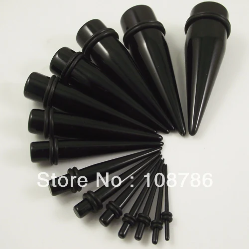 140pcs/lot Wholesale mix 14 sizes 1.6mm-20mm Black Acrylic Ear Piercing Tapers Ear Expander Flesh Tunnel Wholesale Free Shipping