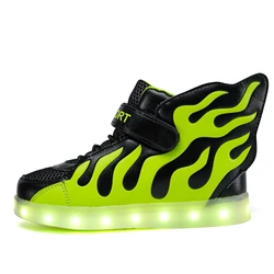 Crianças LED Light Up Sneakers, Carregamento USB, Incandescente, Crianças, Meninos, Meninas, Skate, Casual, Fogo, Novo