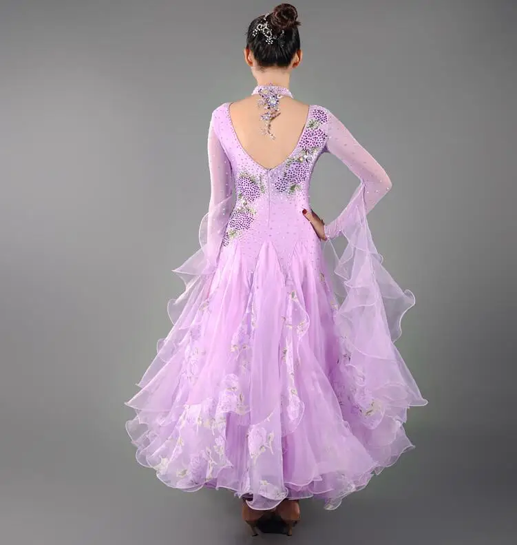 Vestidos de dança de competição de salão, vestido feminino de alta qualidade para dança do clube valsa, vestido roxo padrão