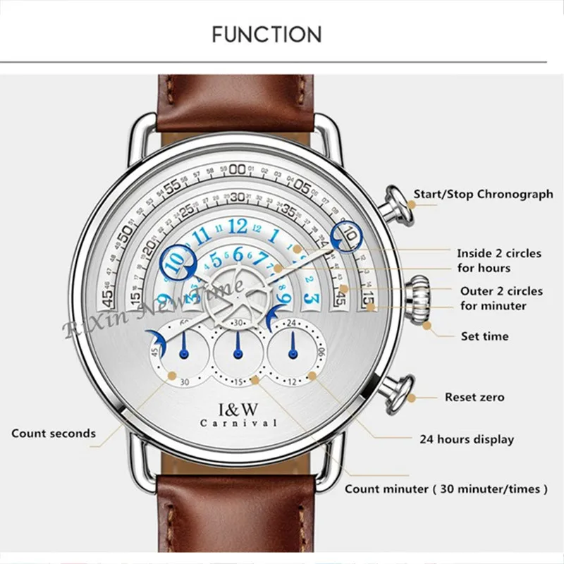 Carnival IW-reloj de lujo para hombre, cronógrafo con correa de cuero, diseño único de pasarela