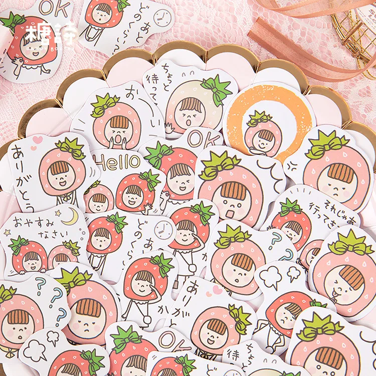 45 pcs/box Strawberry Head Girl Paper Small Diary Mini Cute box Stickers set Scrapbooking Kawaii Flakes Journal Stationery