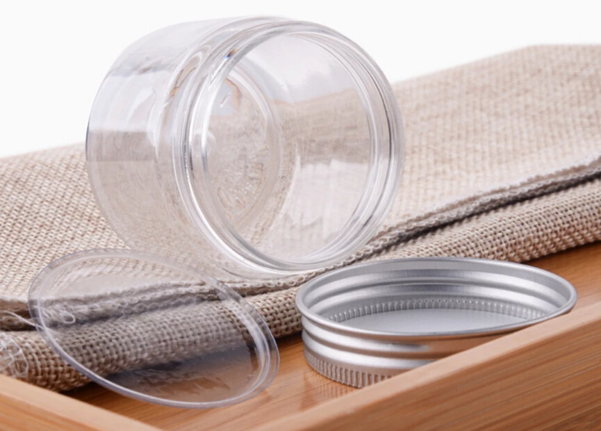 200pcs 50g Clear White PET Cream Jar With Aluminum Lids 50ml clear PET Seal 50cc Cosmetic Container